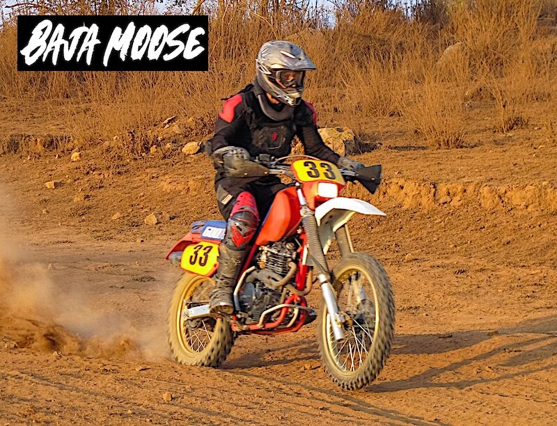 Baja Moose riding his 1986 Honda XR600R off-road